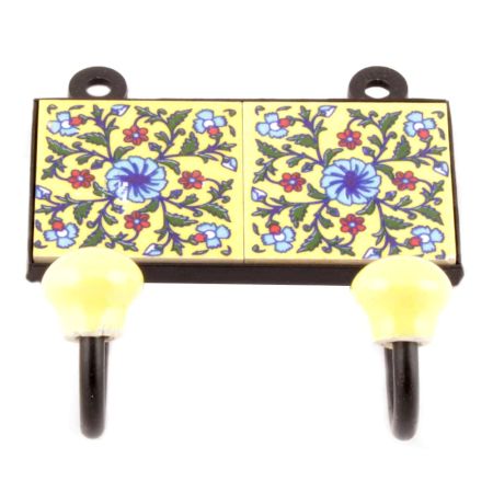 Yellow And Turquoise Wheel Flower Ceramic Tiles Hooks